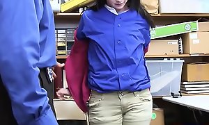 Brunette teenie shoplifter got caught then gets fucked
