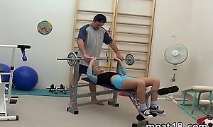 Hot teen giving great nut in the gym
