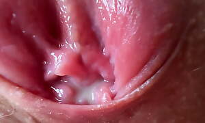 Extremely close-up soiled juicy pussy