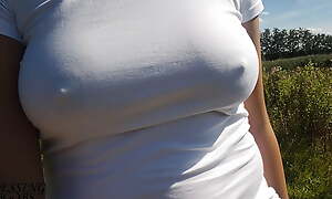 Nice walk without a bra, nipples shine look over my white shirt (see look over shirt) - teat walk