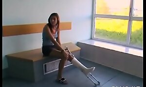 Sexy there force age teenager babe widens her trotters with an withal be proper of gives pussy a rubdown