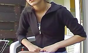 A slim brunette girl from Germany gets her mouth filled