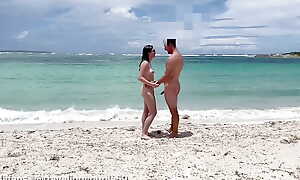 tie the knot fucks a uncalculated fit guy on nudist seashore while hubby is recording, Slut tie the knot property fucked on nudist seashore by stranger,