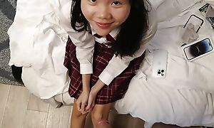 POV cute 18yo Japanese schoolgirl gets a huge facial after she sucks her stepdads dick to as a consequence of him for her advanced sensation