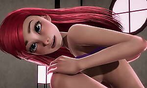 Redheaded Short-lived Mermaid Ariel gets creampied apart wean away from Jasmine - Disney Porn
