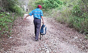 Dirty old man fucks his busty stepdaughter with a catch jungle outdoors