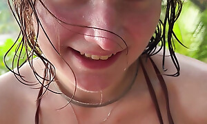 Horny teen in bikini gives oily titjob and drag inflate my dick greater than public beach