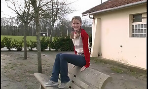 Cute 18 Year Blonde Girl Does Blowjob Outdoor