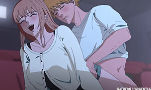 Makima got excited from public sex in the cinema hentai anime
