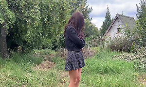 A modest village girl shows her tits and opens her ass to an impudent guy